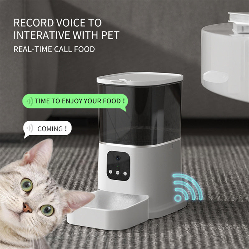 Smart automatic pet feeder with WiFi camera - app-controlled dog cat food dispenser