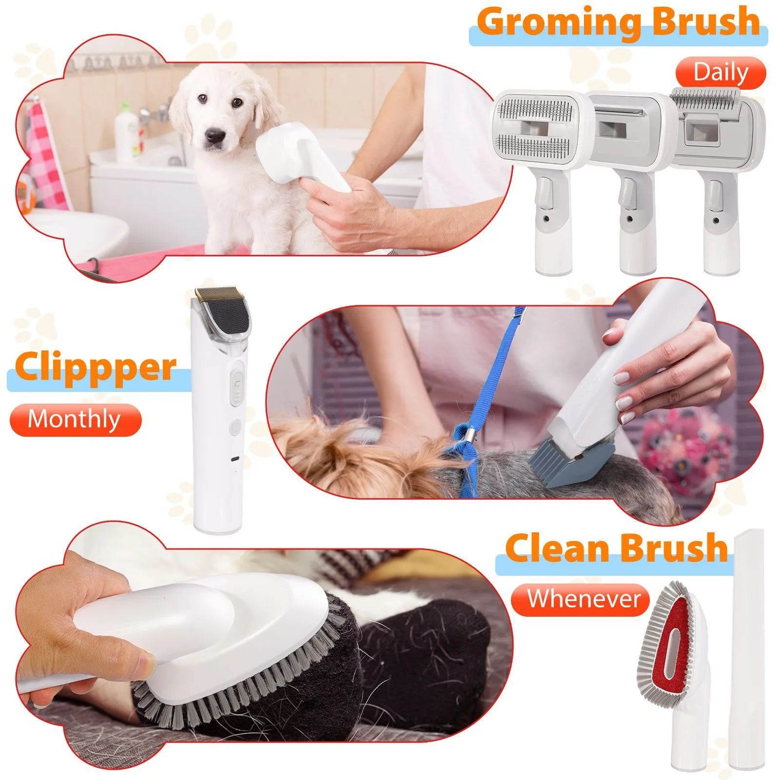 Pet Grooming Tools Vacuum Suction Electronic Pet Hair Professional Grooming Kit Clippers for Cats Dog Brush