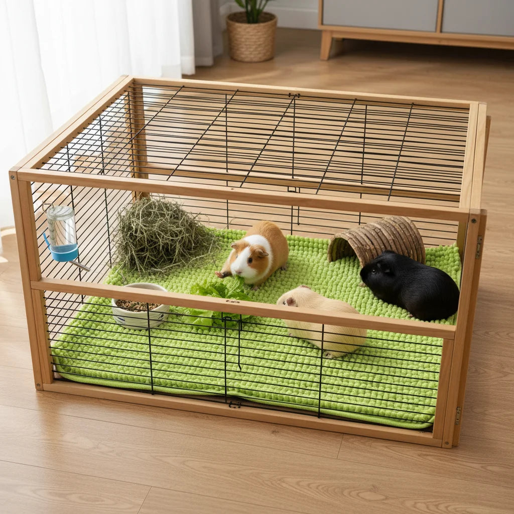Guinea Pig Cage Liner Chenille Fleece Non Slip Washable Pet Pad Reusable Fleece-filled Small Pet Bedding Pad For Small Animals