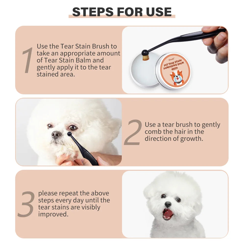 Pet Tear Stain Remover Balm With Brush Gentle Eye Cleaner For Dogs Cats Reduce Tear Marks Safe Non-Irritating Pet Eye Care
