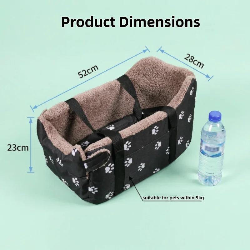 Portable Pet Car Carrier Center Console Dog Seat Safety Seat for Small Dogs Cats with Paw Print Design Pet Bed