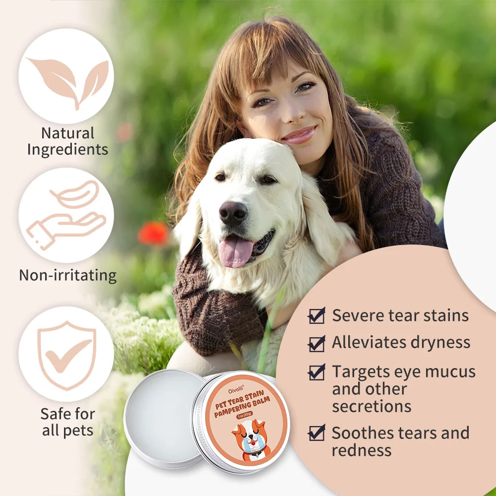 Pet Tear Stain Remover Balm With Brush Gentle Eye Cleaner For Dogs Cats Reduce Tear Marks Safe Non-Irritating Pet Eye Care