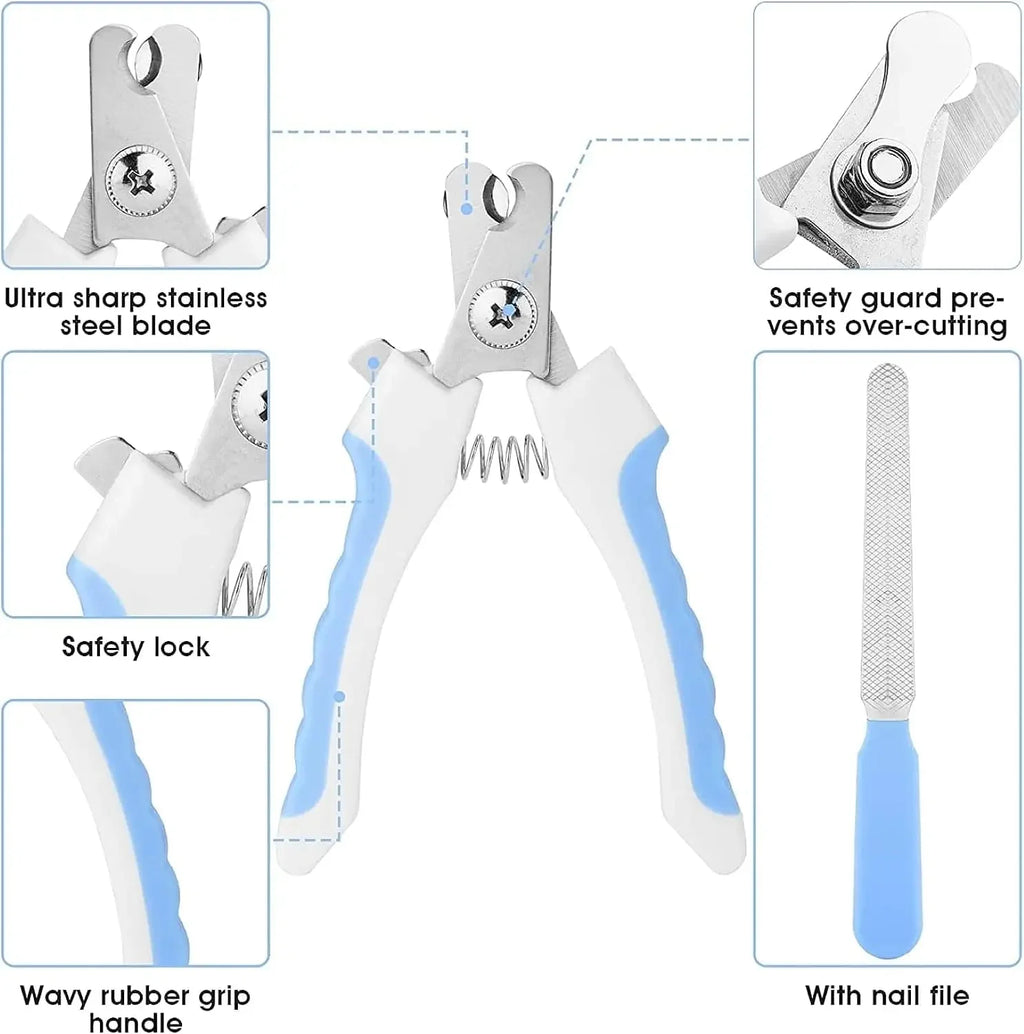 7-Piece Pet Grooming Kit - Self-Cleaning Brush, Nail Clipper, File, Flea Comb, Bath Brush, Finger Toothbrush,