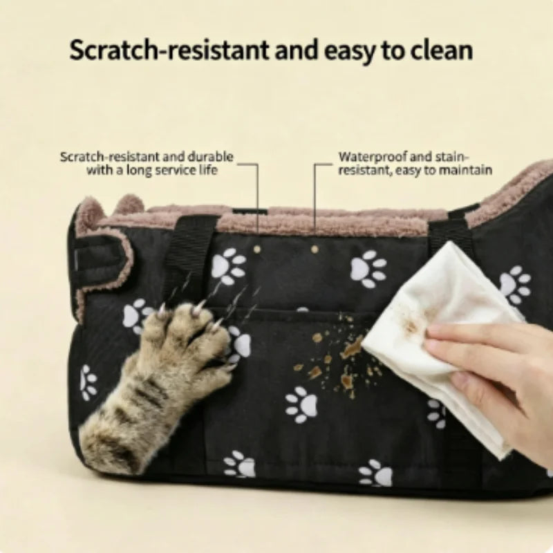 Portable Pet Car Carrier Center Console Dog Seat Safety Seat for Small Dogs Cats with Paw Print Design Pet Bed
