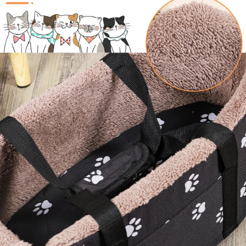 Portable Pet Car Carrier Center Console Dog Seat Safety Seat for Small Dogs Cats with Paw Print Design Pet Bed