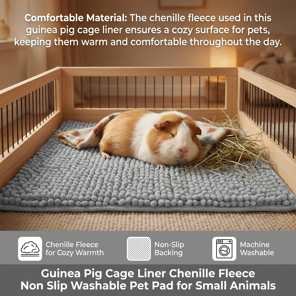Guinea Pig Cage Liner Chenille Fleece Non Slip Washable Pet Pad Reusable Fleece-filled Small Pet Bedding Pad For Small Animals