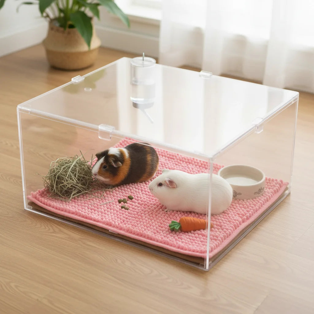 Guinea Pig Cage Liner Chenille Fleece Non Slip Washable Pet Pad Reusable Fleece-filled Small Pet Bedding Pad For Small Animals