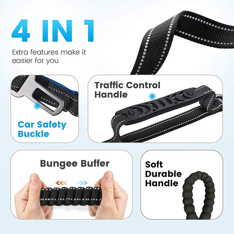 Reflective Shock Absorbing Pet Leashes with Car Seatbelt，Medium and Large Dog Tactical Safety Leash，Explosion-proof Dog Leash