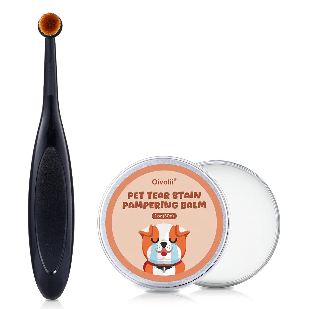 Pet Tear Stain Remover Balm With Brush Gentle Eye Cleaner For Dogs Cats Reduce Tear Marks Safe Non-Irritating Pet Eye Care