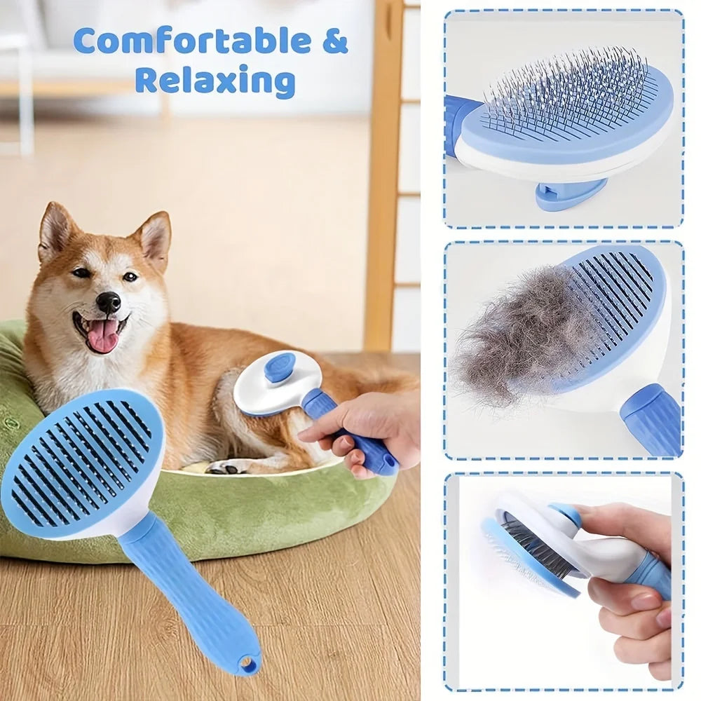 7-Piece Pet Grooming Kit - Self-Cleaning Brush, Nail Clipper, File, Flea Comb, Bath Brush, Finger Toothbrush,