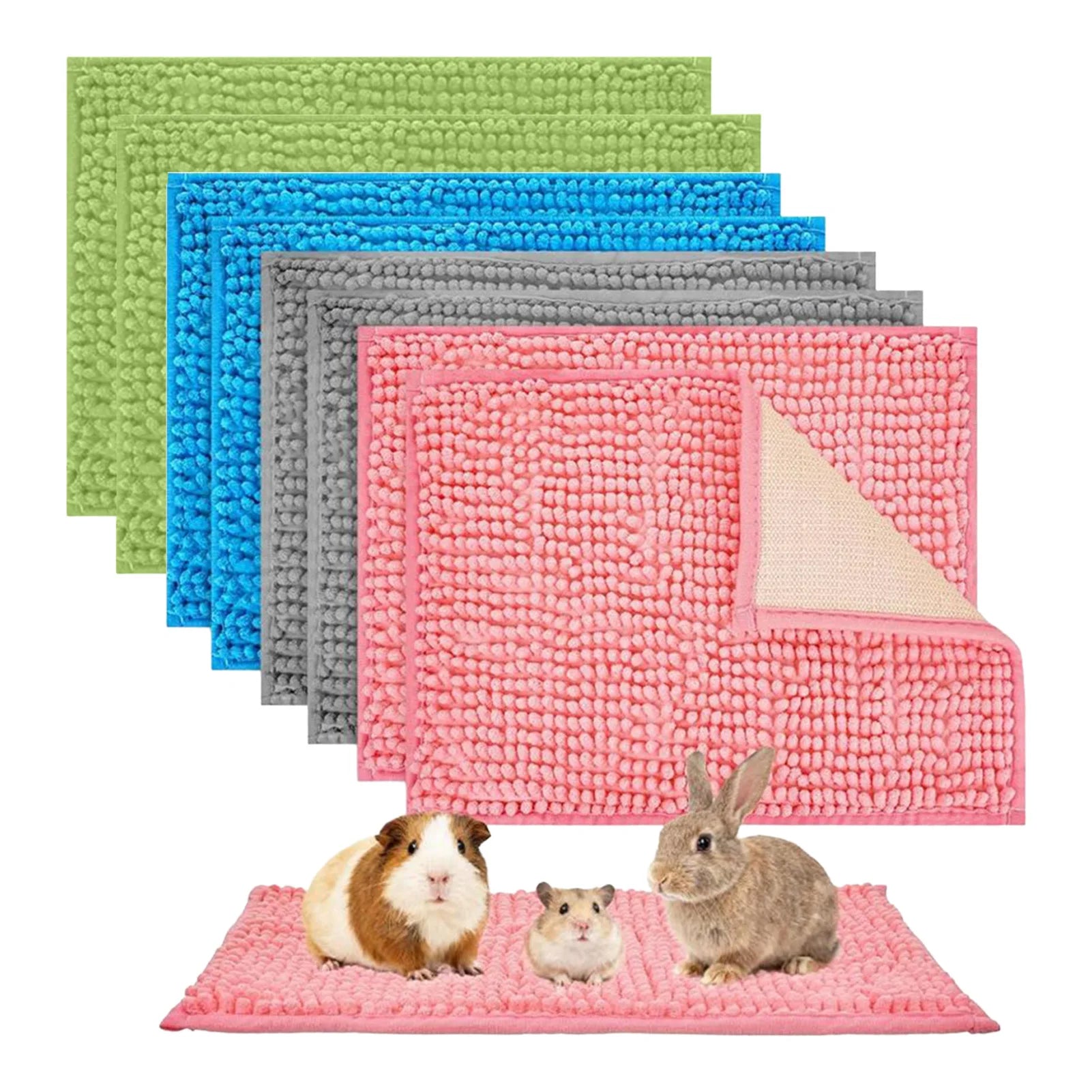 Guinea Pig Cage Liner Chenille Fleece Non Slip Washable Pet Pad Reusable Fleece-filled Small Pet Bedding Pad For Small Animals