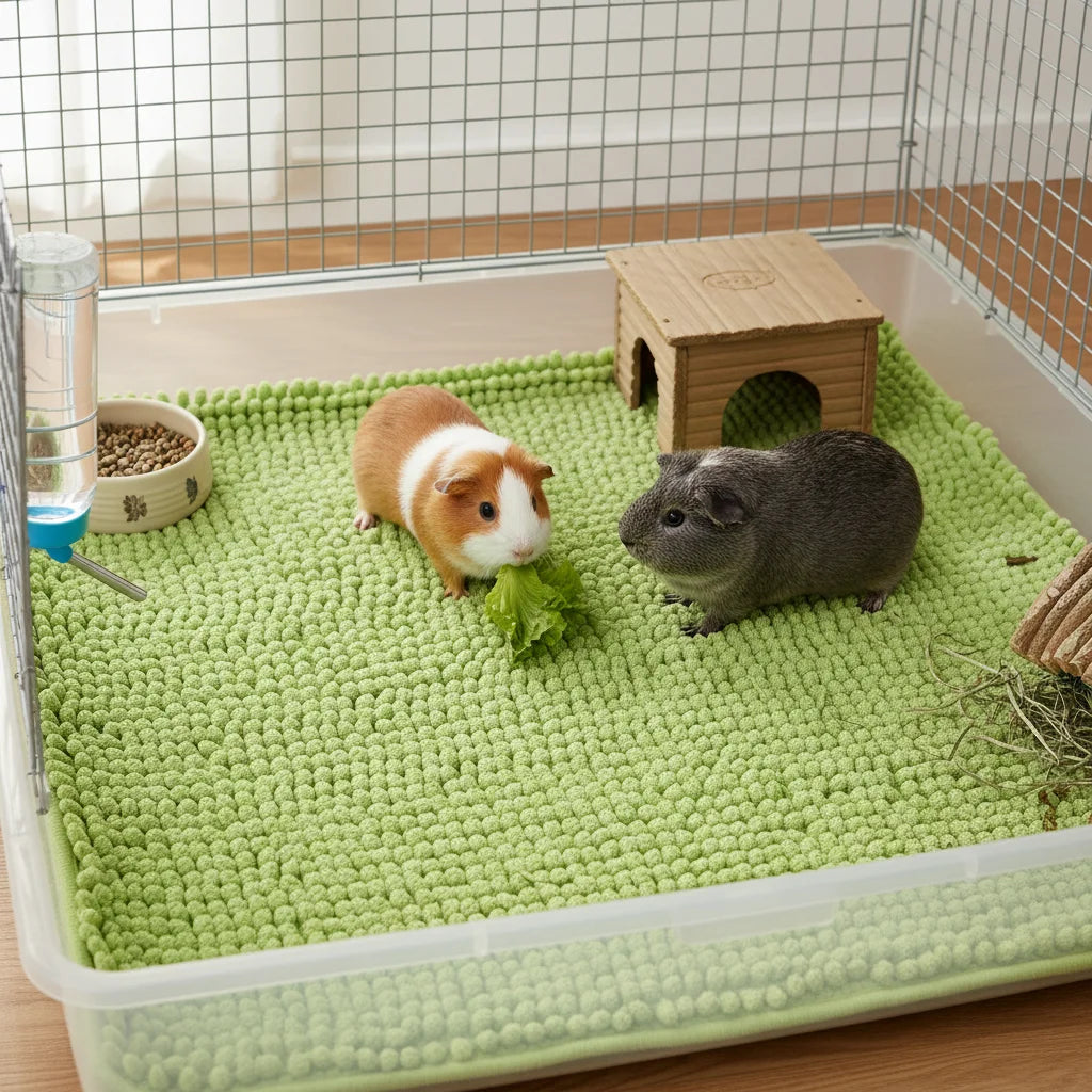 Guinea Pig Cage Liner Chenille Fleece Non Slip Washable Pet Pad Reusable Fleece-filled Small Pet Bedding Pad For Small Animals