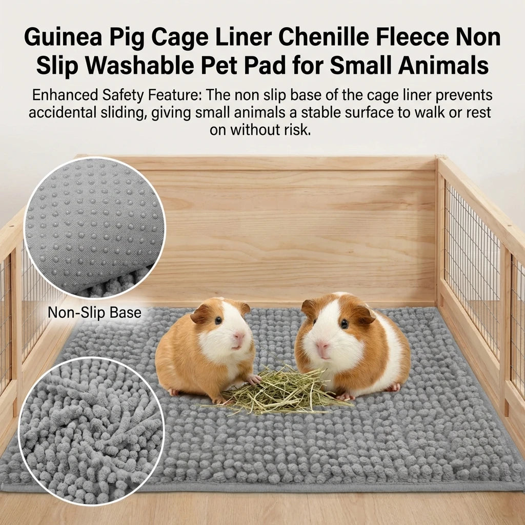 Guinea Pig Cage Liner Chenille Fleece Non Slip Washable Pet Pad Reusable Fleece-filled Small Pet Bedding Pad For Small Animals