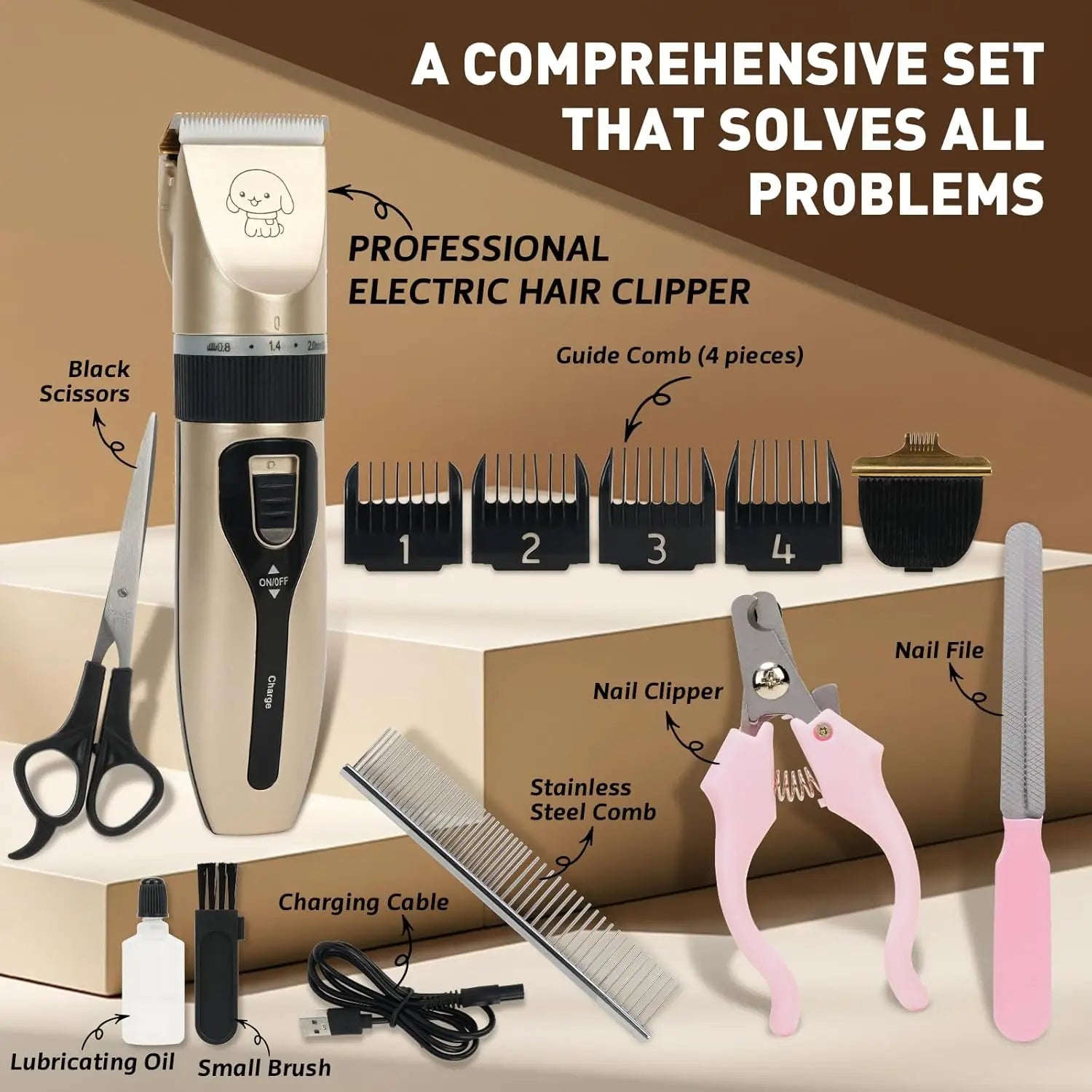 Pet Grooming Clippers Kit,low Noise, Electric Quiet, Rechargeable, Pet Hair Thick Coats Clippers Trimmers Set, For Dogs, Cats,