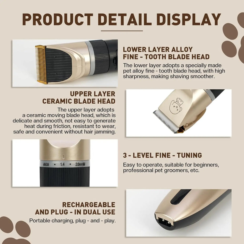 Pet Grooming Clippers Kit,low Noise, Electric Quiet, Rechargeable, Pet Hair Thick Coats Clippers Trimmers Set, For Dogs, Cats,