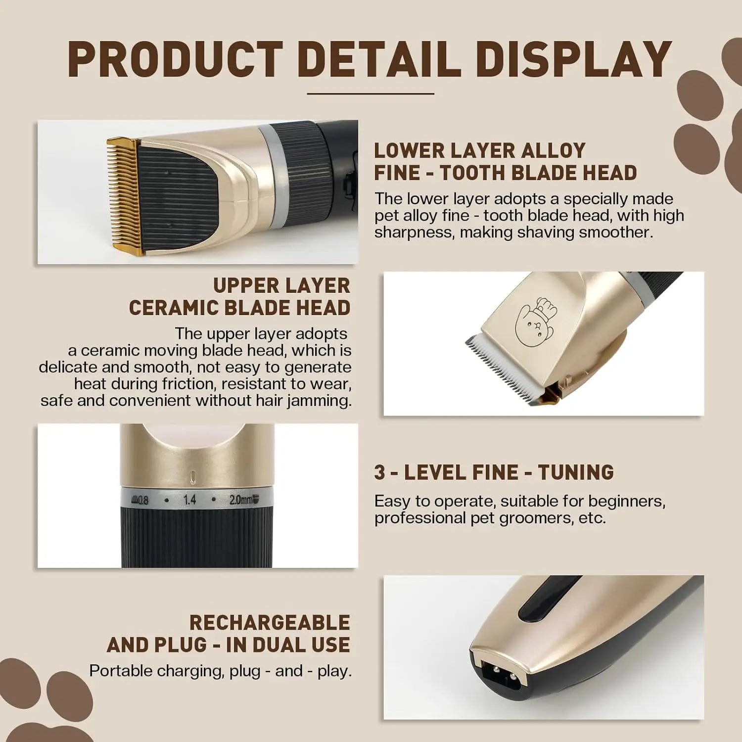 Pet Grooming Clippers Kit,low Noise, Electric Quiet, Rechargeable, Pet Hair Thick Coats Clippers Trimmers Set, For Dogs, Cats,