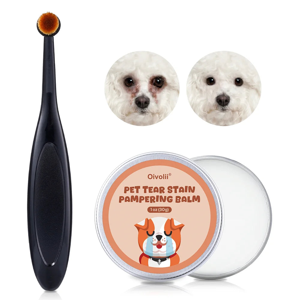 Pet Tear Stain Remover Balm With Brush Gentle Eye Cleaner For Dogs Cats Reduce Tear Marks Safe Non-Irritating Pet Eye Care