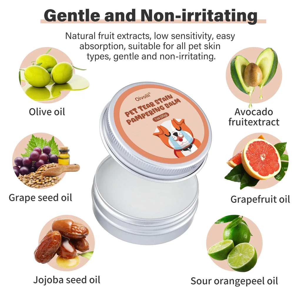 Pet Tear Stain Remover Balm With Brush Gentle Eye Cleaner For Dogs Cats Reduce Tear Marks Safe Non-Irritating Pet Eye Care