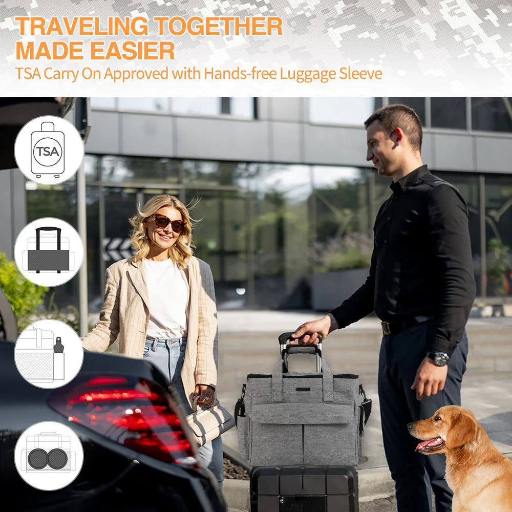 Dog Travel Bag Pet Travel Bags With Multi-Pockets Tote Organizer For Dog Supplies Dog Road Trip Essentials For Weekend Away