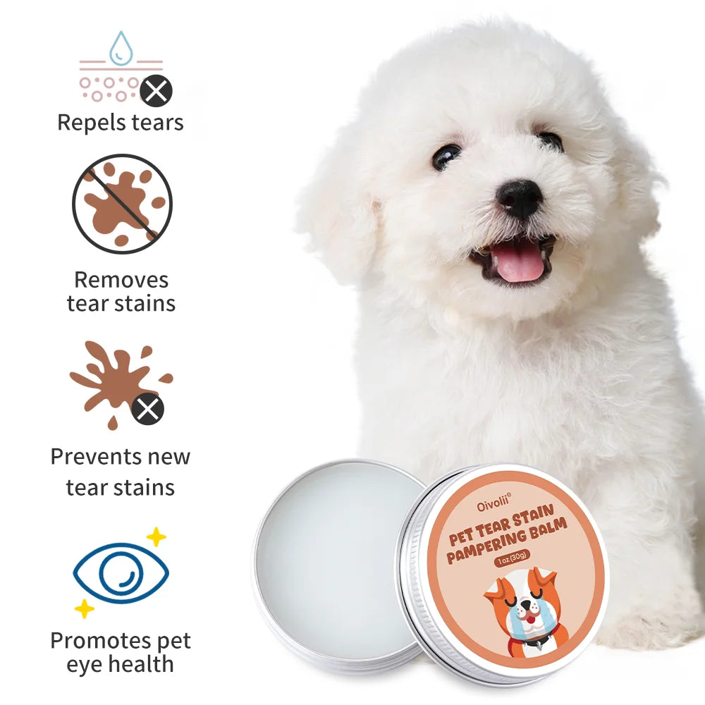 Pet Tear Stain Remover Balm With Brush Gentle Eye Cleaner For Dogs Cats Reduce Tear Marks Safe Non-Irritating Pet Eye Care
