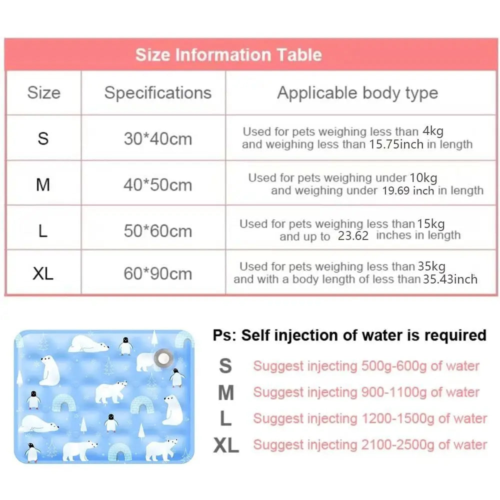 Ice Gel Pet Cooling Mat, Self Water Adding, Moisture-proof Cold Sleeping Pad for Small Large Dogs Cats Summer Indoor Use