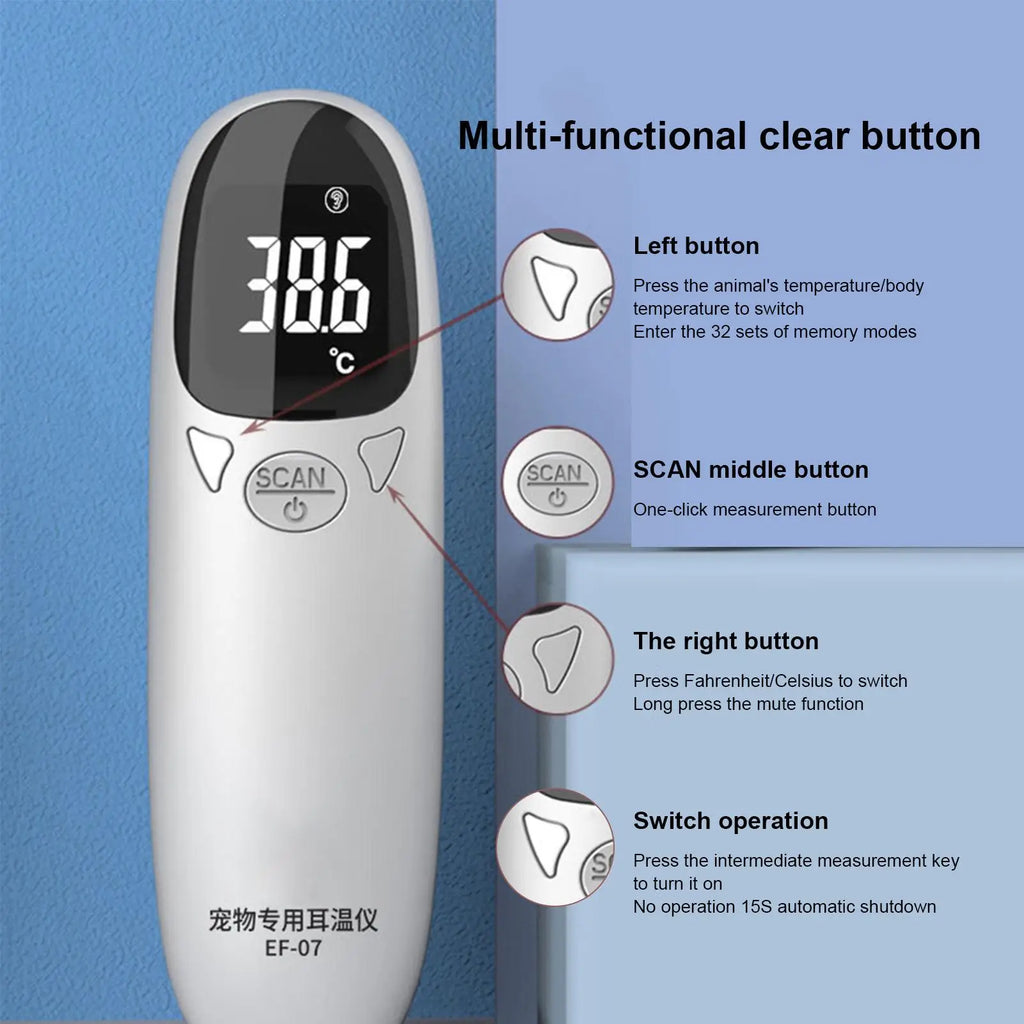 Vet Tech Pet Thermometer, Accurate Fever Detection for Cats Dogs, High-Precision Dual-Mode Animal Health Monitor Pet Supplies