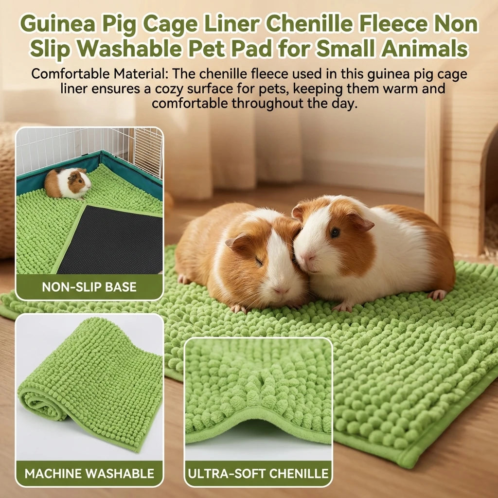 Guinea Pig Cage Liner Chenille Fleece Non Slip Washable Pet Pad Reusable Fleece-filled Small Pet Bedding Pad For Small Animals