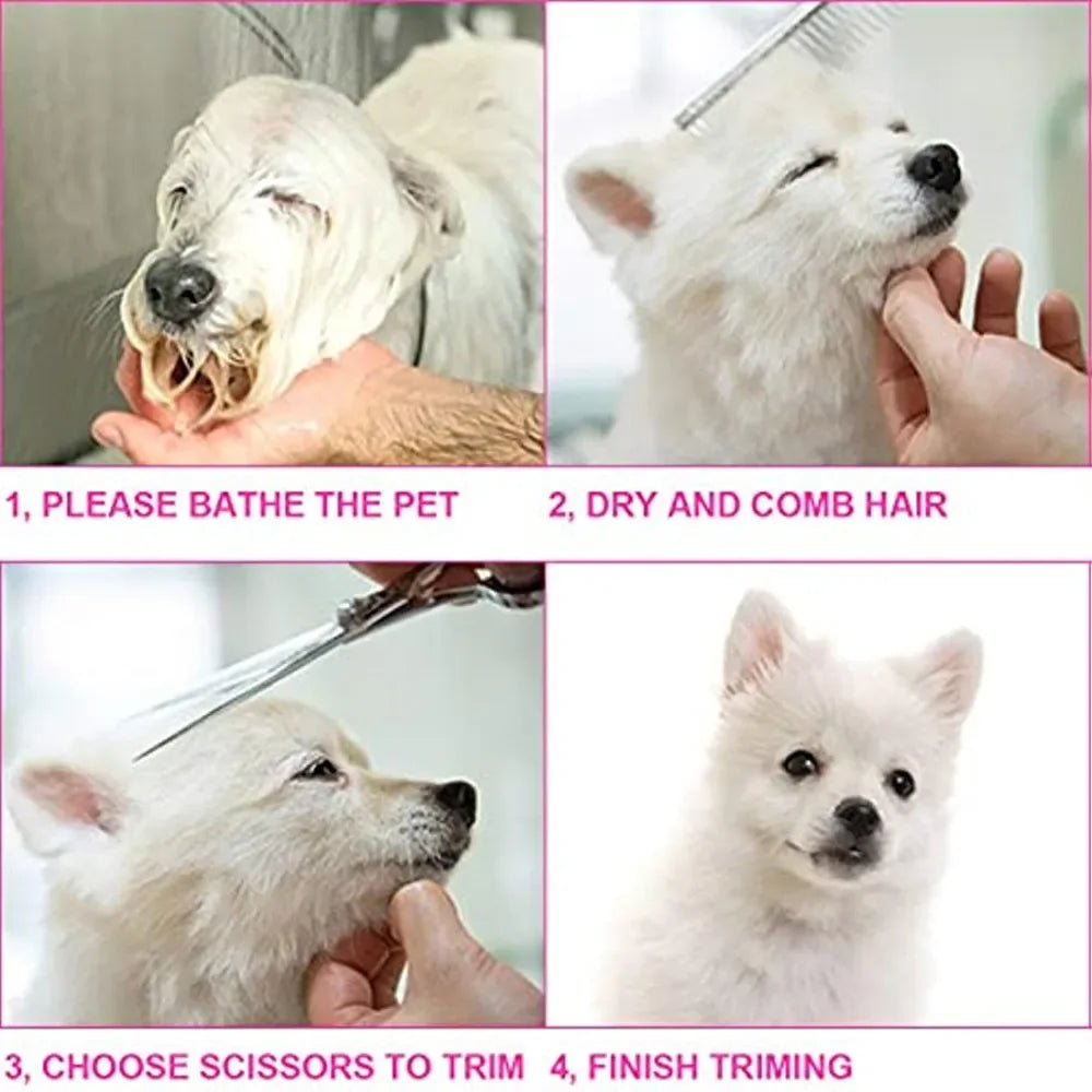 Pet Dog Cat Grooming Scissors Kit Safety round Tips Thinning  Set with Straight And Curved Blades Comb Professional Dog Groomer