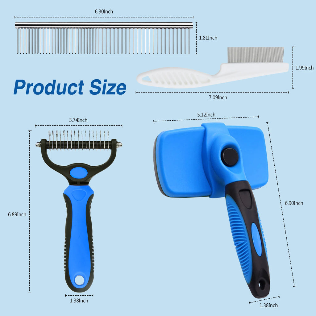 4pcs Professional Pet Grooming Brush Kit Cat Brush fit Long and Short Hair Stainless Steel Comb for Dog Puppy Hair Care Supplies