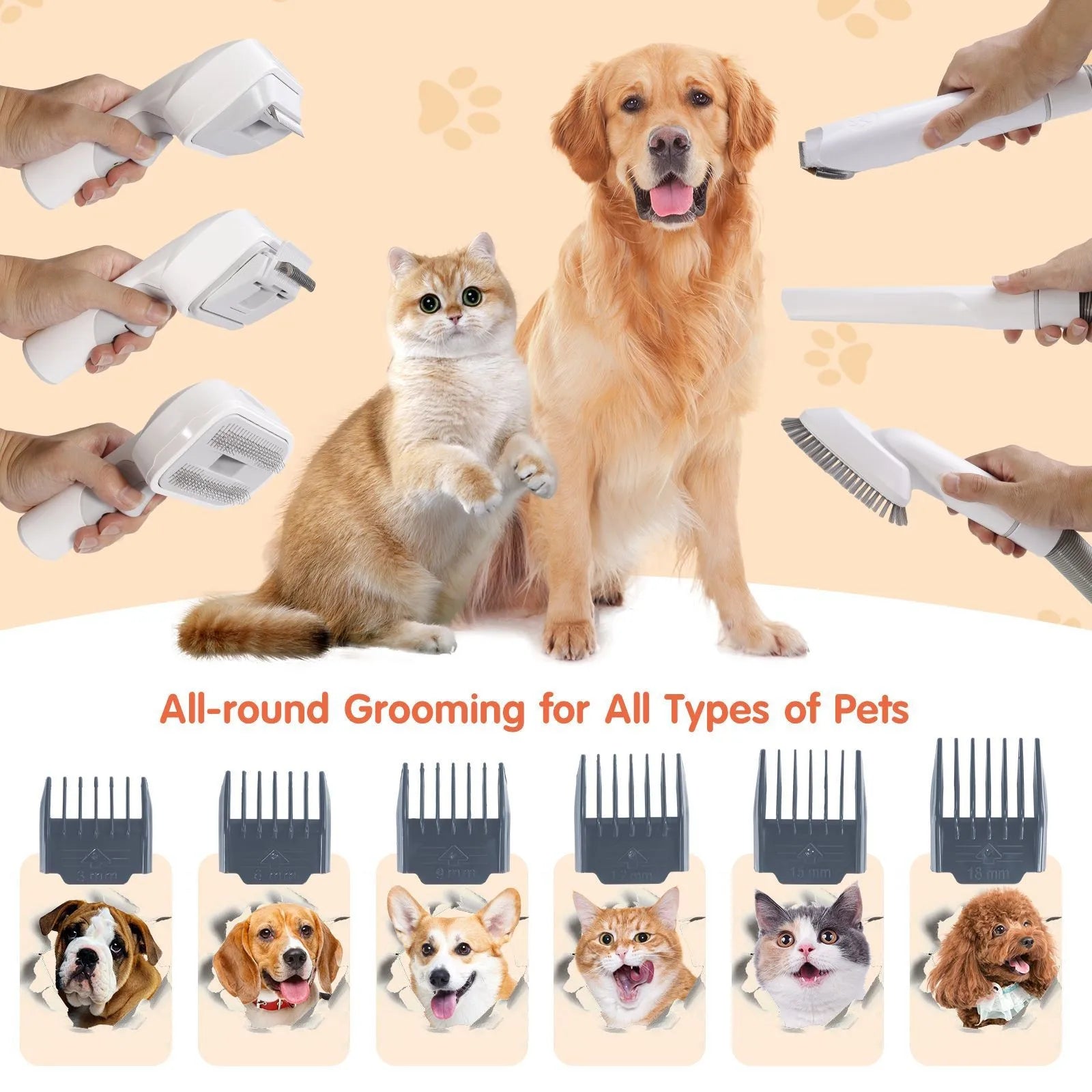 Pet Grooming Tools Vacuum Suction Electronic Pet Hair Professional Grooming Kit Clippers for Cats Dog Brush
