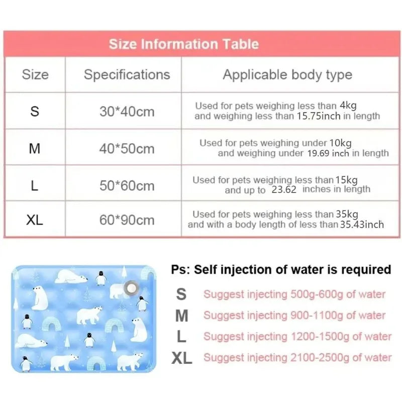 Ice Gel Pet Cooling Mat, Self Water Adding, Moisture-proof Cold Sleeping Pad for Small Large Dogs Cats Summer Indoor Use