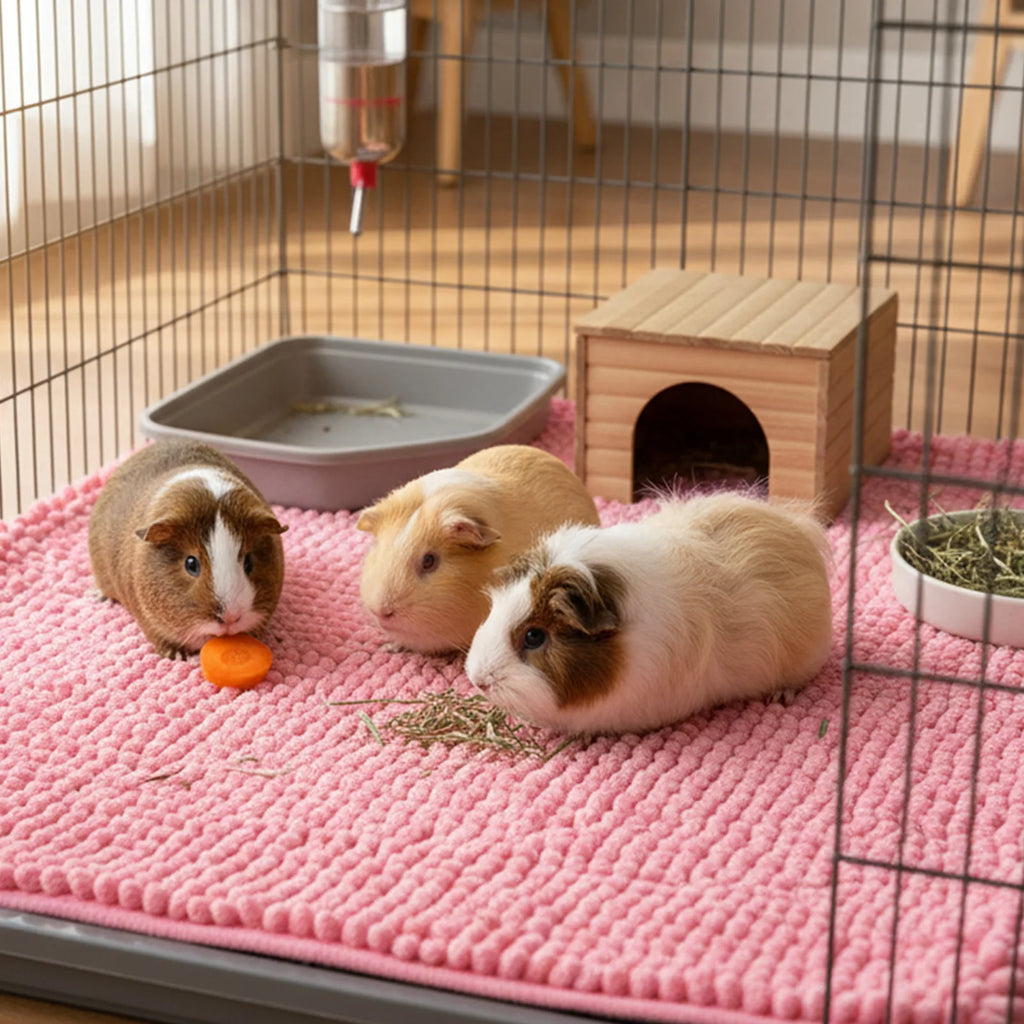 Guinea Pig Cage Liner Chenille Fleece Non Slip Washable Pet Pad Reusable Fleece-filled Small Pet Bedding Pad For Small Animals