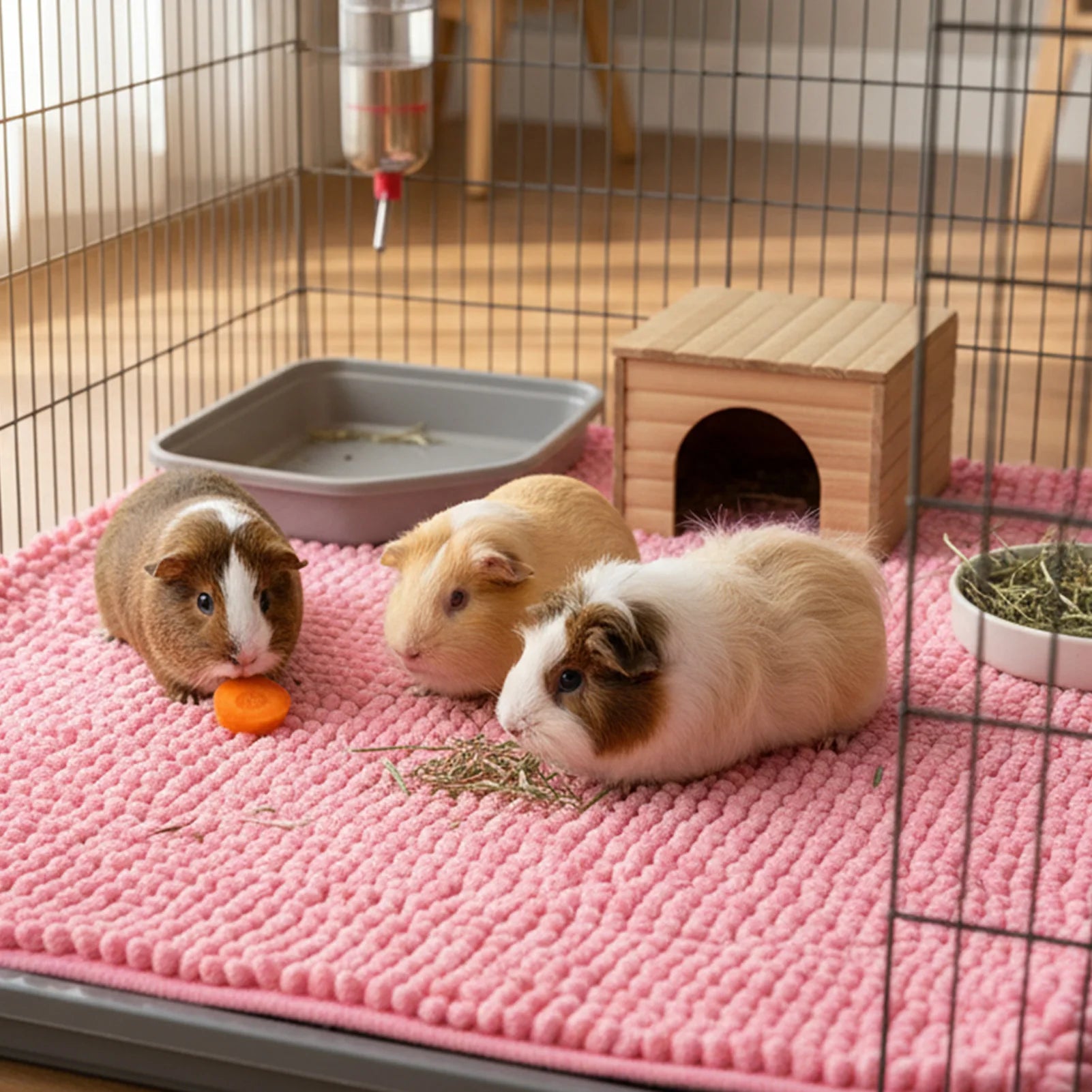 Guinea Pig Cage Liner Chenille Fleece Non Slip Washable Pet Pad Reusable Fleece-filled Small Pet Bedding Pad For Small Animals