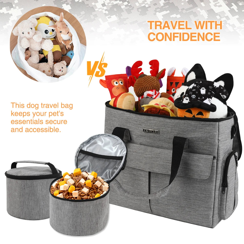 Dog Travel Bag Pet Travel Bags With Multi-Pockets Tote Organizer For Dog Supplies Dog Road Trip Essentials For Weekend Away